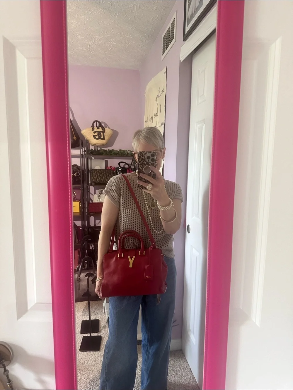 Saint Laurent Red Leather Cabas Y Medium Tote with Gold-Tone Hardware - Picture 14 of 15